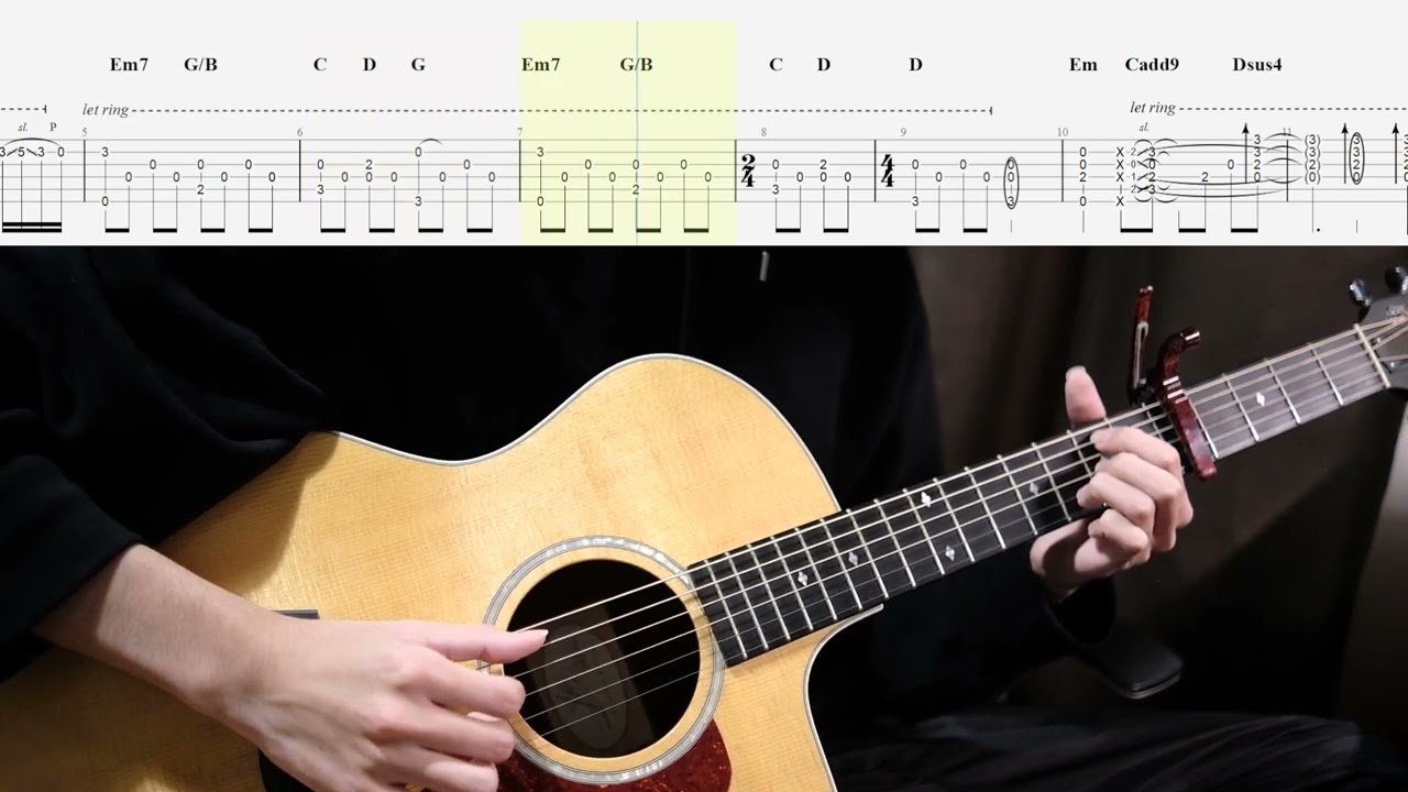 アルジャーノンのTAB譜　How to play Algernon Yorushika acoustic guitar part.