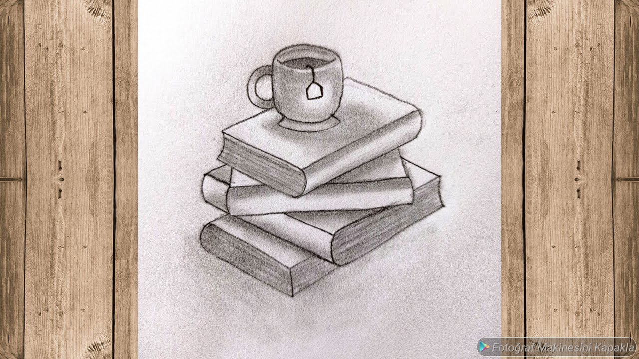 Karakalem Kitap ve Çay Fincanı çizimi ✍️ Yeni başlayanlar için kolay çizim ❤️