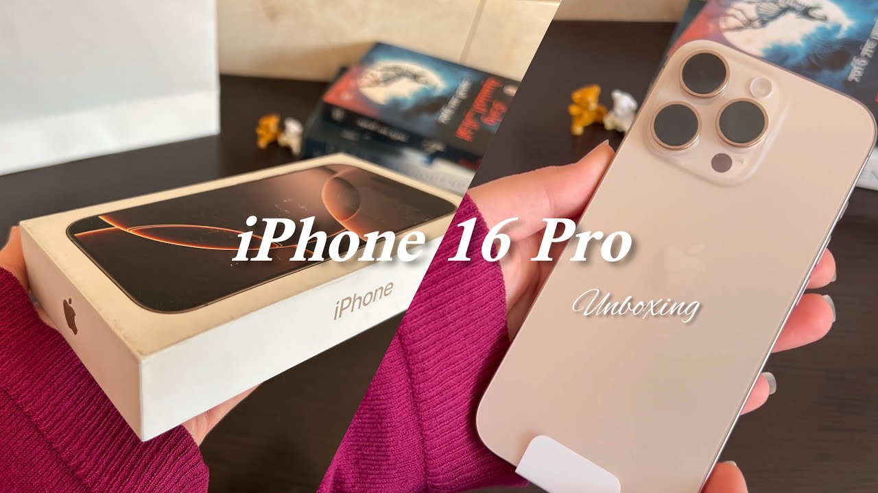 Iphone 16 pro UNBOXING📦 (desert titanium) + accessories 💛setup & camera checking 📸￼￼📱