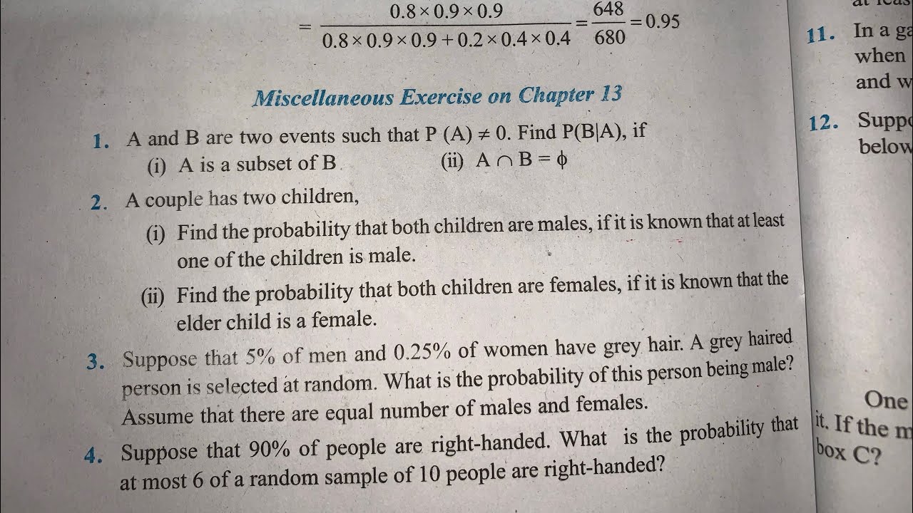 MISCELLANEOUS EX  Q1 TO Q19 SOLUTIONS OF PROBABILITY NCERT CHAPTER 13 CLASS 12th