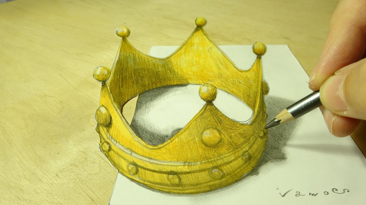 Drawing 3D Crown Illusion - Trick Art on Paper - Vamos