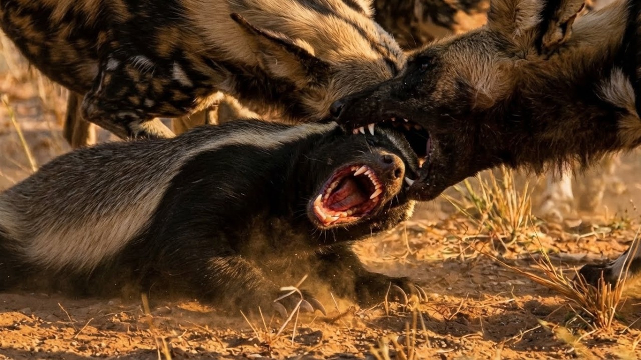 A Wild Dog Pack Tries the Honey Badger&hellip; Huge Mistake