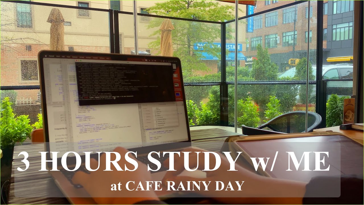 3 HOURS Study with me Cafe| Coffee Shop Ambiance|Heavy Rain|Background noise|| 4k| Mindful Studying