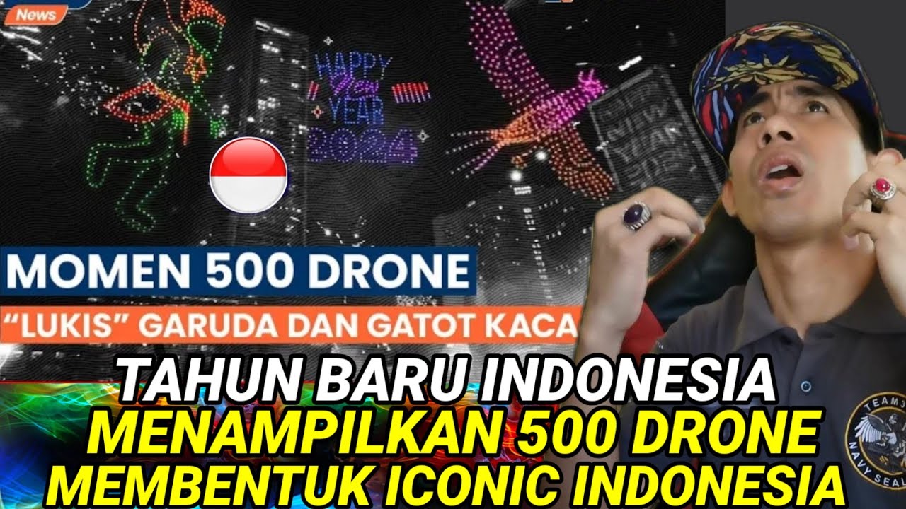 Detik-Detik 500 DRONE Membentuk Iconic Indonesia Merayakan Tahun Baru 2024🇲🇾 REACTION