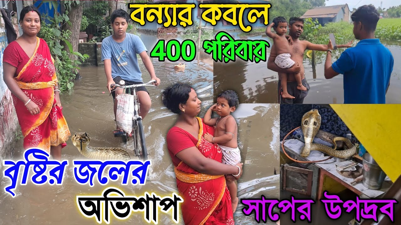 বর্ষাকাল আসলে  বন্যার রুপ, সাপ ব্যাঙ পোকার সাথে বাস করি/এক ঘণ্টার বৃষ্টিতে বন্যার রুপ আমাদের গ্রামে