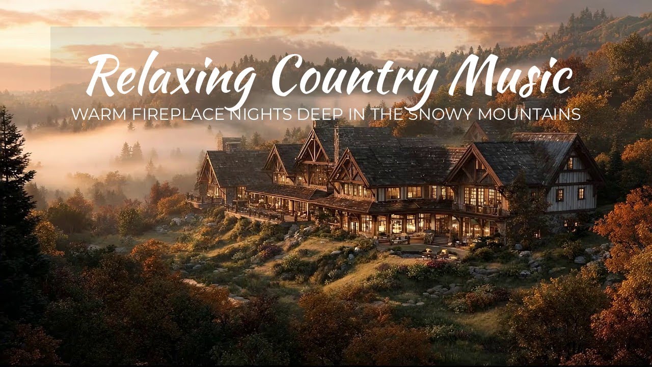 Relaxing Country Music | Warm Fireplace Nights Deep in the Snowy Mountains