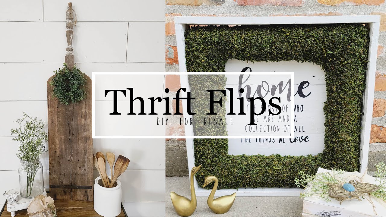 Thrift Flips • Moss Framed Wall Decor • Spindle Handle Bread Board • DIY for Resale • Reclaimed Wood