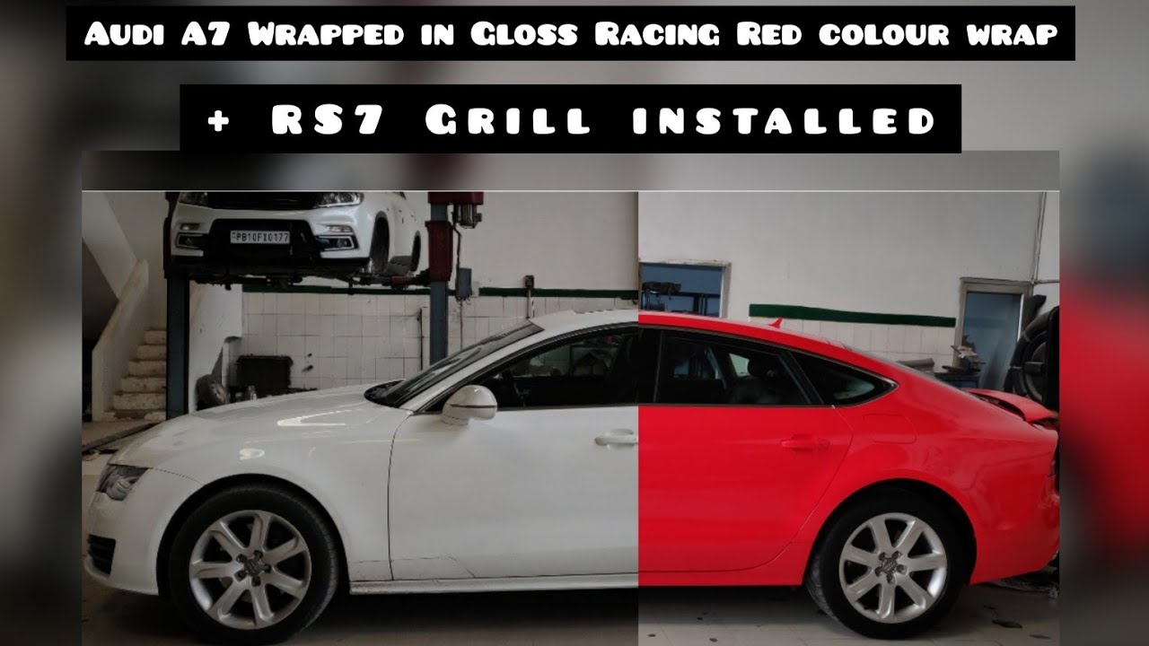 Audi A7 Wrapped in Gloss Racing Red colour wrap + RS7 Grill installed