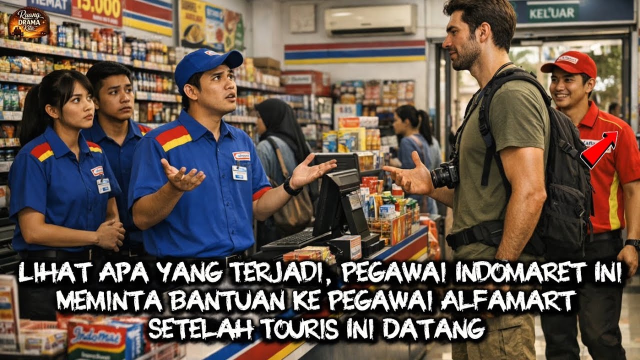Lihat Apa Yang Terjadi, Pegawai Indomaret Meminta Bantuan Ke Pegawai Alfamart Ketika Ada Bule Ini