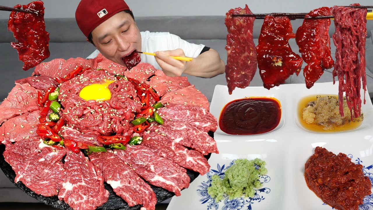 매운소스 찍어먹는 한우 대구 뭉티기 육회 육사시미 먹방 korean spicy sauce raw beef sashimi mukbang eating show NoodleFighter