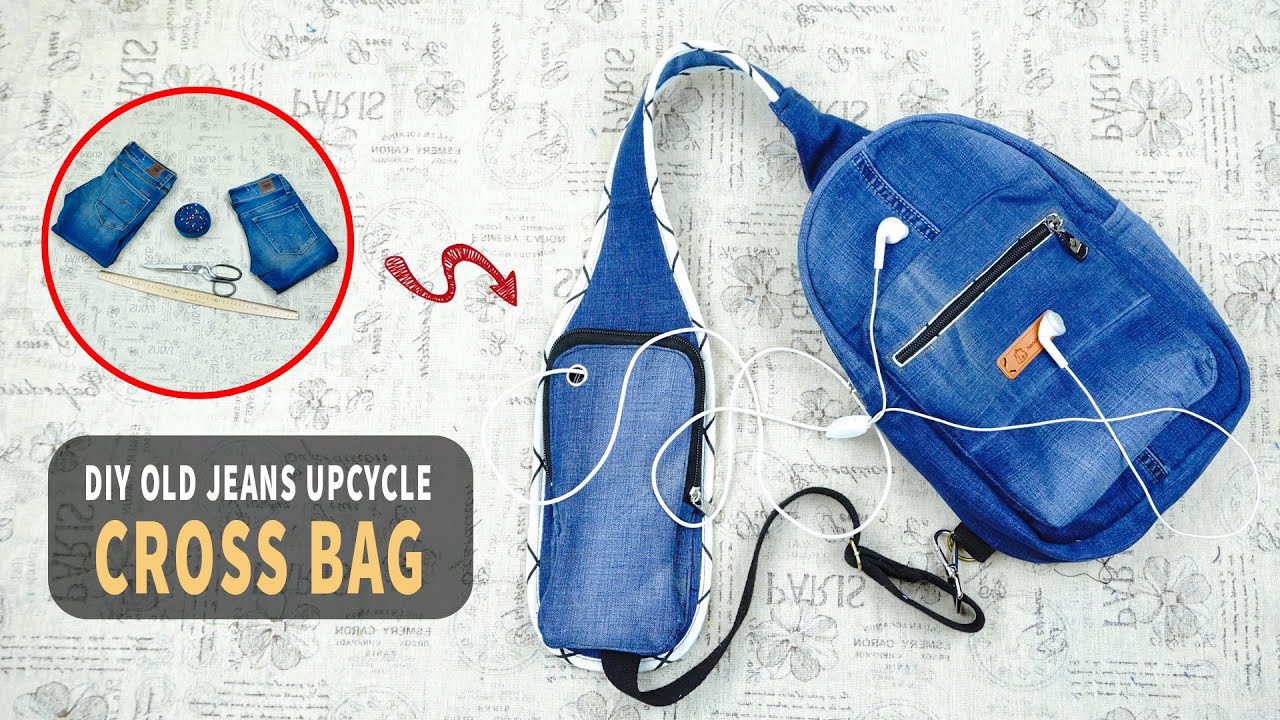 DIY How to sew a Cross-body Bag from old jeans - Old Clothes Recycling Idea