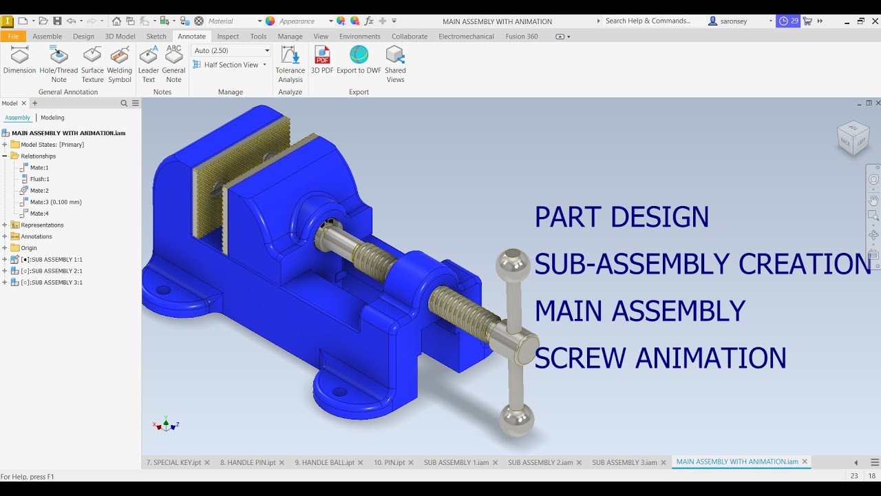 AUTODESK INVENTOR CAD TUTORIAL OF BENCH VICE - CAD MASTERY