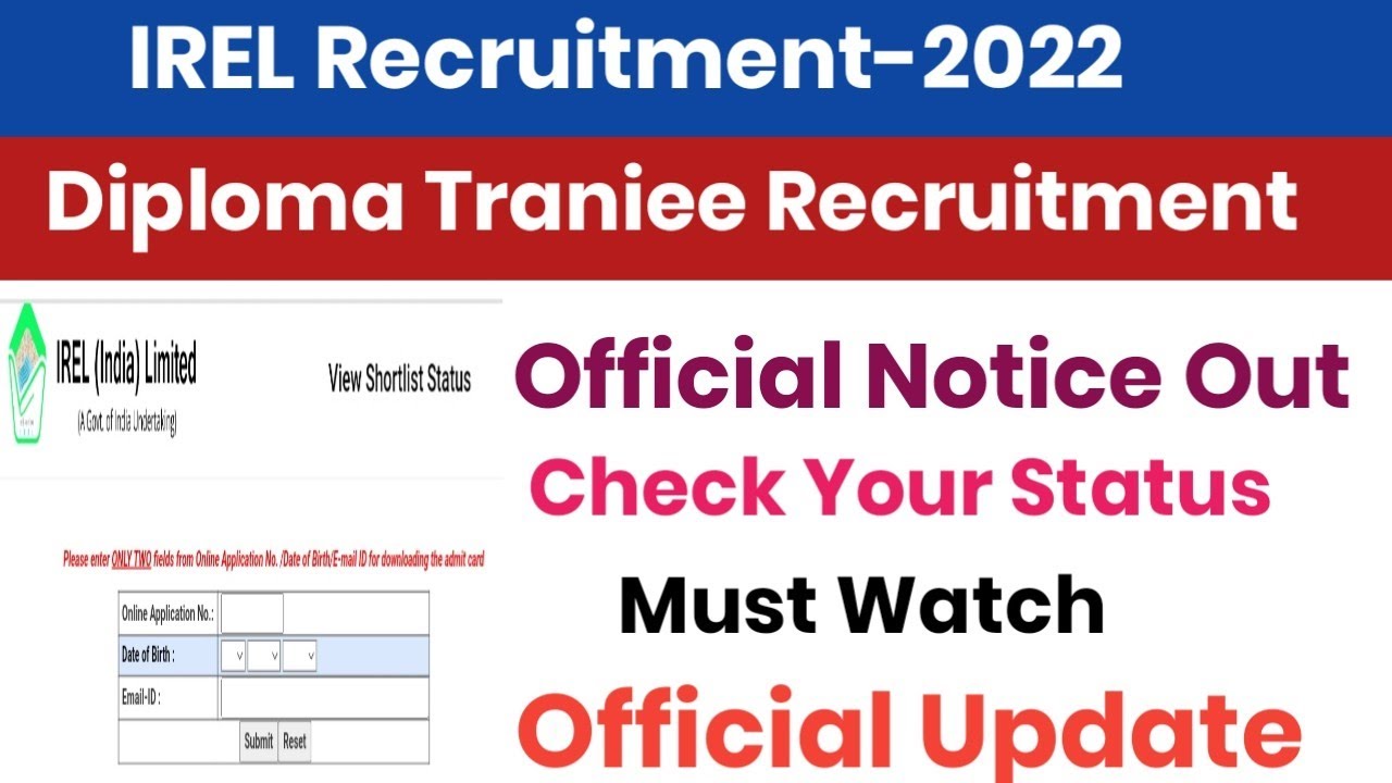 IREL Diploma Traniee Official Update||Check Your Status||IREL Diploma Traniee Recruitment-2022