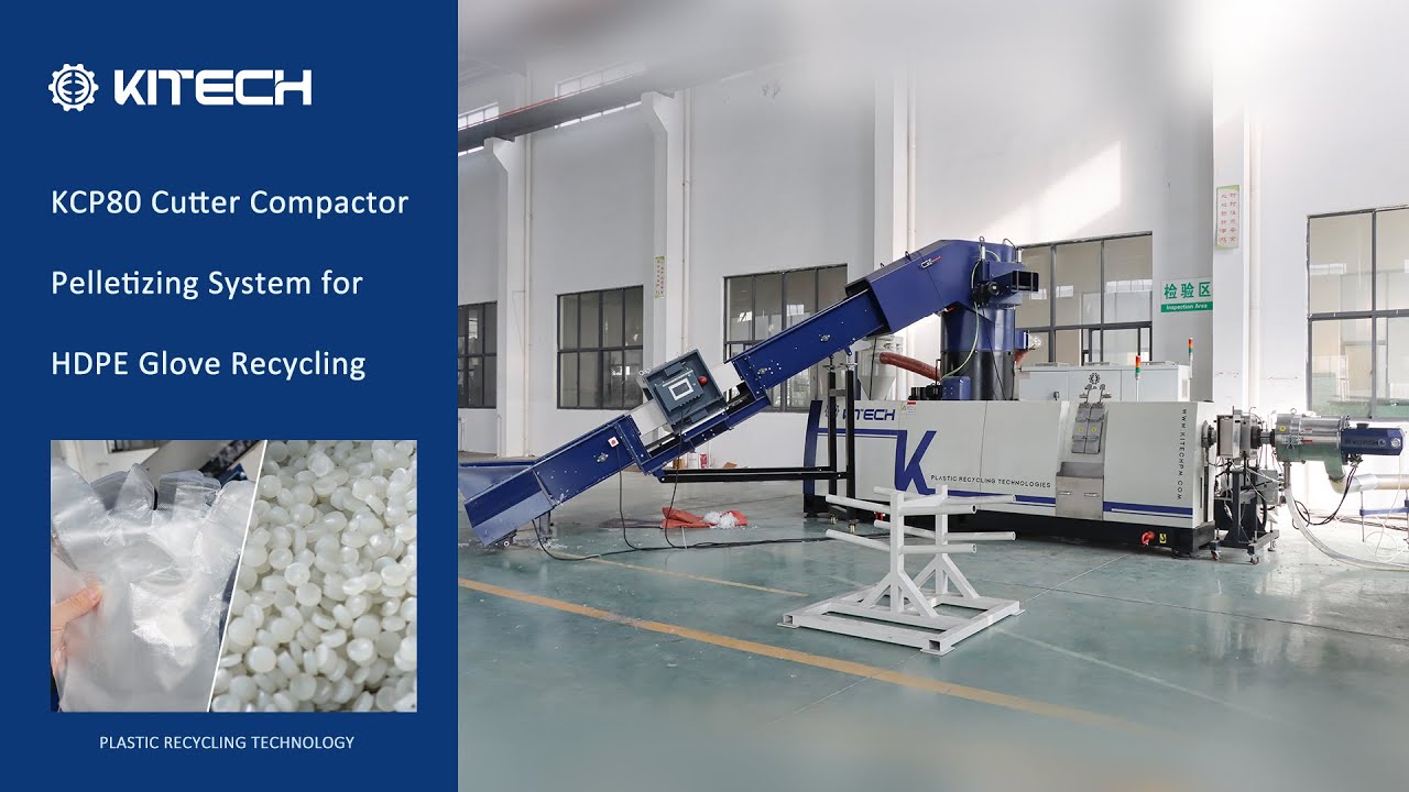 Efficient HDPE Glove Recycling:KCP80 Compacting Granulator Pelletizing Machine #plasticrecycling