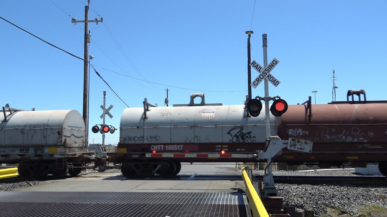 UP 8321 Manifest Train With GP38-2 West - Hadley Private Railroad Crossing Benicia, CA