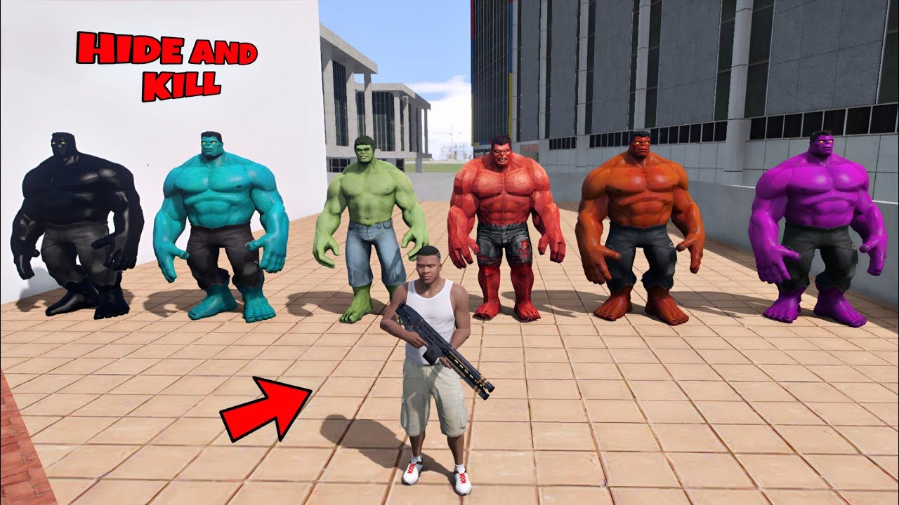 GTA 5 : FRANKLIN PLAYING HIDE AND KILL WITH COLORFUL HULK
