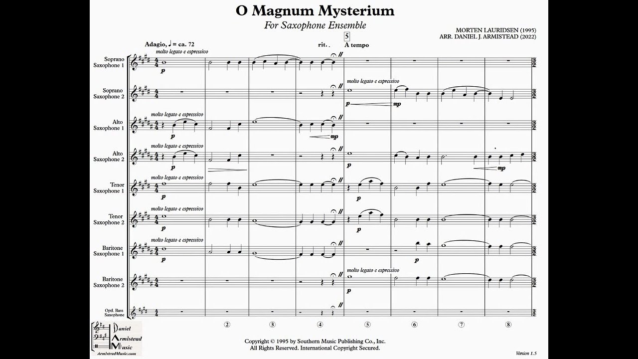 O Magnum Mysterium by Morten Lauridsen | Arranged for Saxophone Ensemble