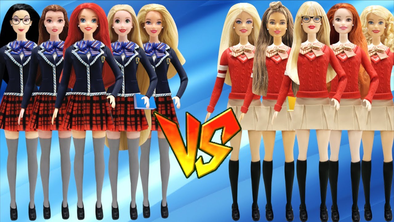 Play Doh School Uniforms Disney Princesses  VS Barbie Dolls  Inspired Costumes