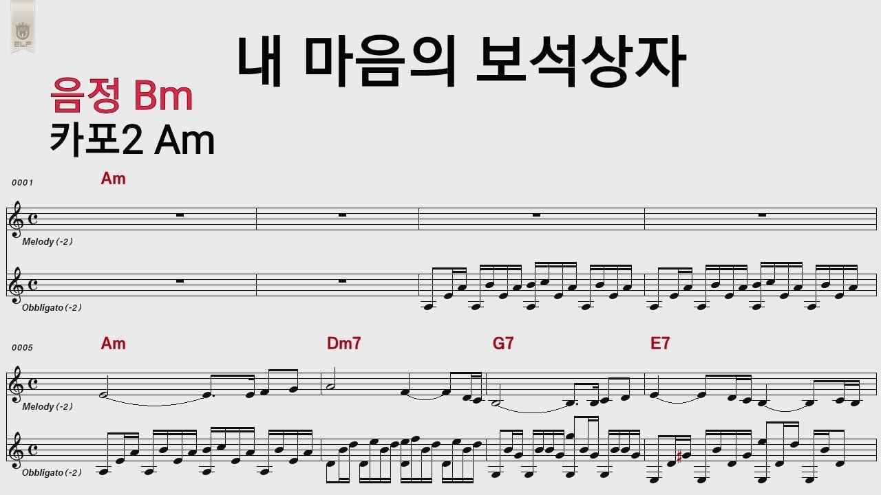 내마음의 보석상자 Bm 카포2 Am 큰코드