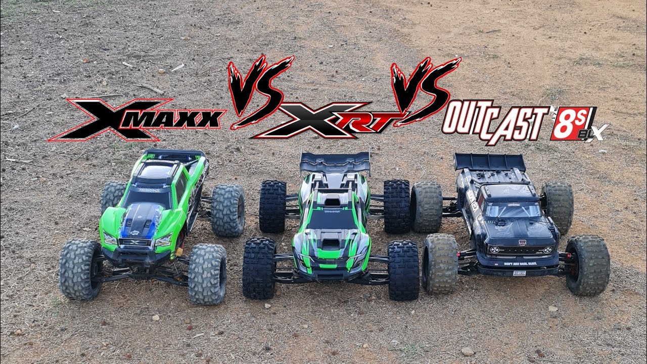 Traxxas Xmaxx Vs Traxxas Xrt Vs Arrma Outcast Exb 8s.... all wicked beasts