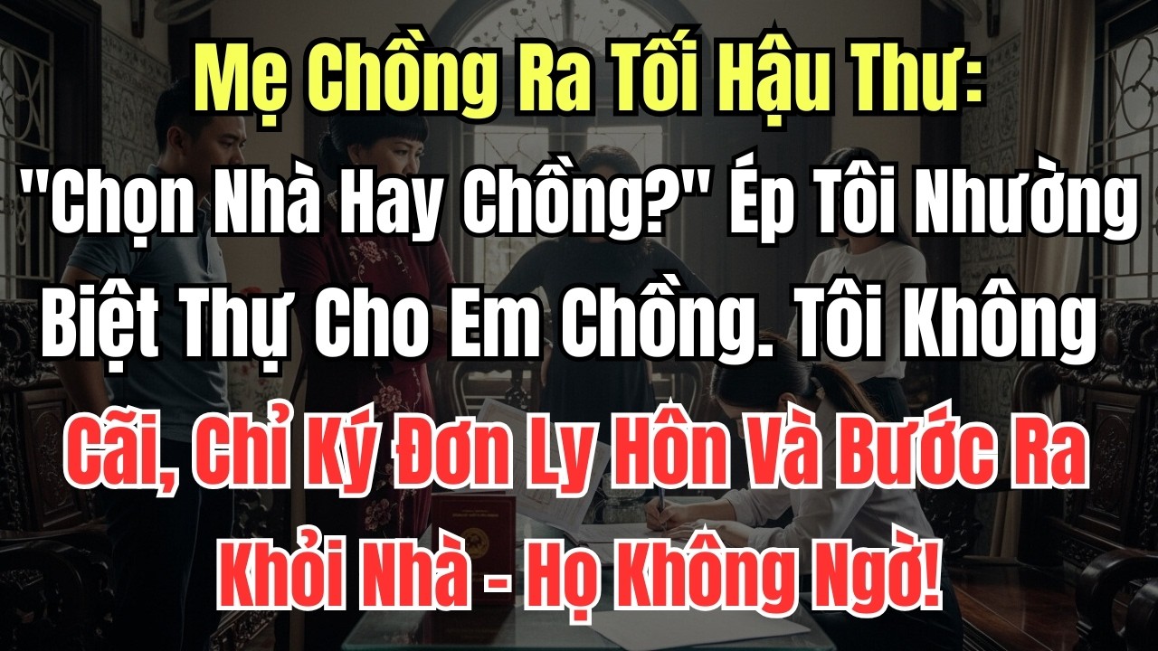 Mẹ Chồng Ra Tối Hậu Thư Chọn Nhà Hay Chồng – Ép Tôi Nhường Biệt Thự Cho Em Chồng  Tôi Không Cãi, Chỉ