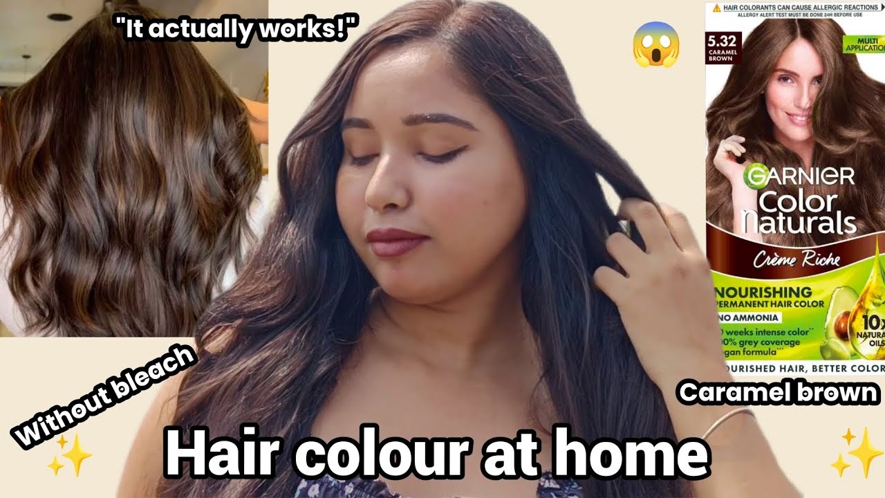 *Colouring My hair at home Under ₹150* 😱 Using Garnier Haircolor Caramel Brown 5.32