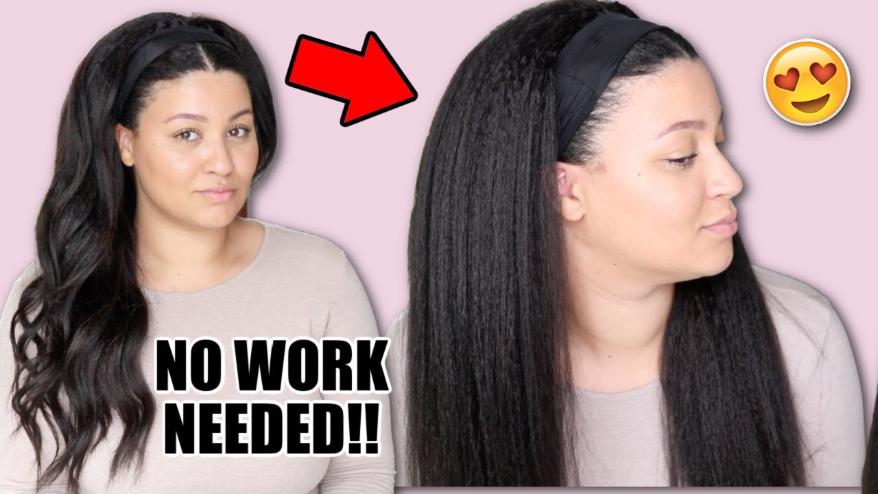 HEAT FREE BLOW OUT! AFFORDABLE Kinky Straight Headband Wig 😍