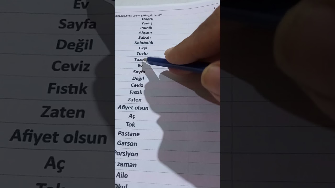 (الصف التاسع) قسم كلمات وأفعال الوحدة الأولى من كتاب دليل الطالب في اللغة التركية للصف التاسع
