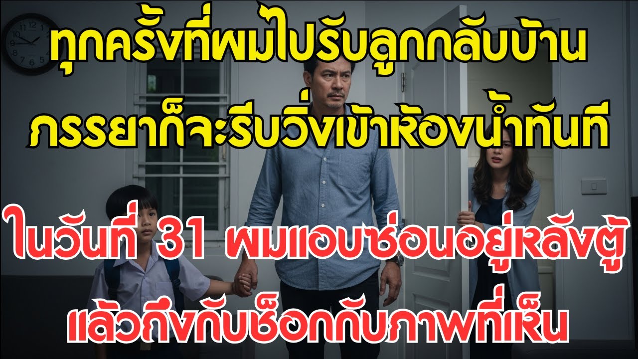 ทุกครั้งที่ไปรับลูกกลับมา ภรรยาก็รีบเข้าห้องน้ำ – วันที่ 31 ผมแอบหลังตู้และช็อกจนพูดไม่ออก