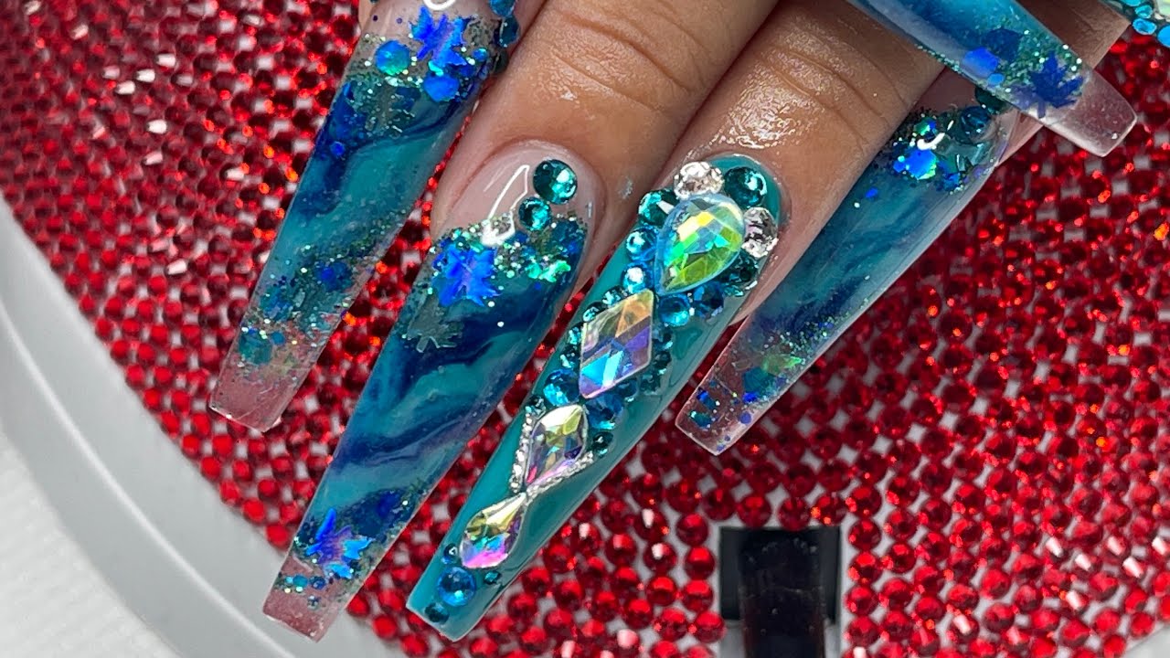 Watch me sculpt | Teal fall leaf nails