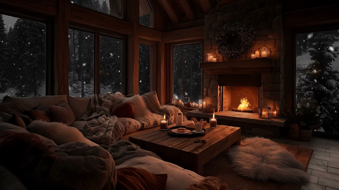 Snowy Winter Night | Relaxing Piano and Fireplace Sounds for Focus, Sleep & Holiday Calm