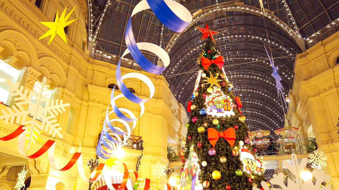 ⁴ᴷ⁶⁰ Прогулка по Москве: Новогодние Украшения 🎄 ГУМ - Главный Универсальный Магазин