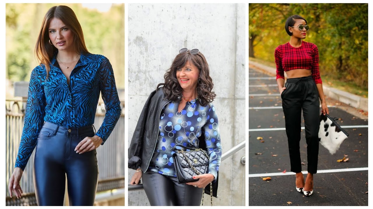 Older Women Printed Shirt With Leather Trouser Outfit Ideas For Attractive Looking 