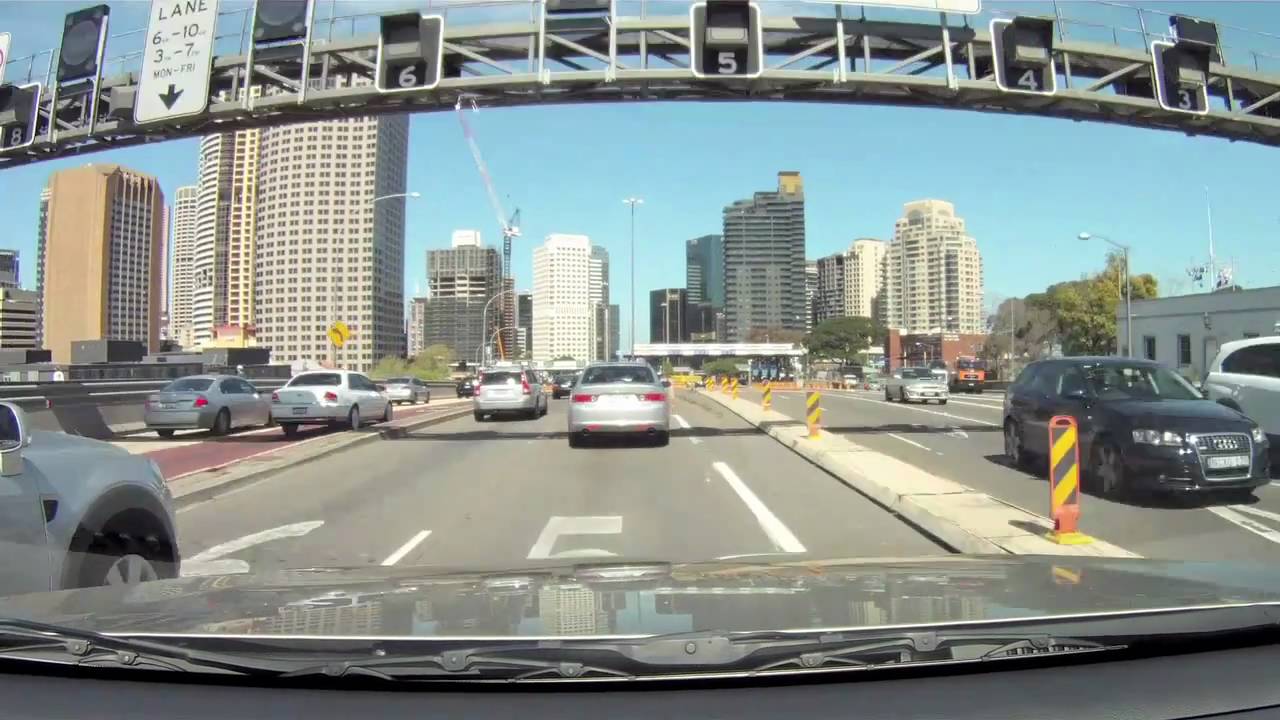 Drive across the Sydney Harbour Bridge and ANZAC Bridge, Sydney Australia