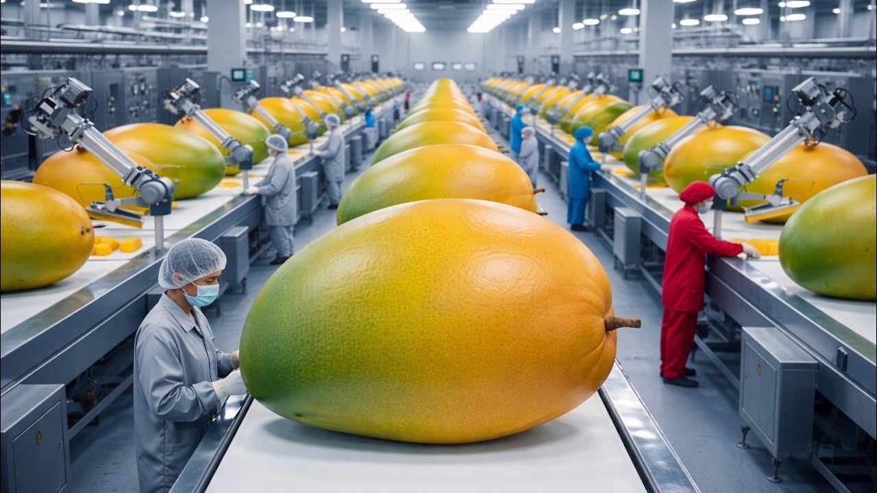 Modern Mango Factory : Inside Mangoes processing line.