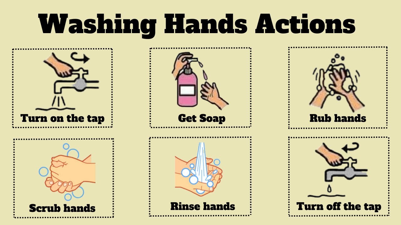 How to Wash Hands? | Action Verbs Vocabulary Words in English with Pictures and Sentence Examples