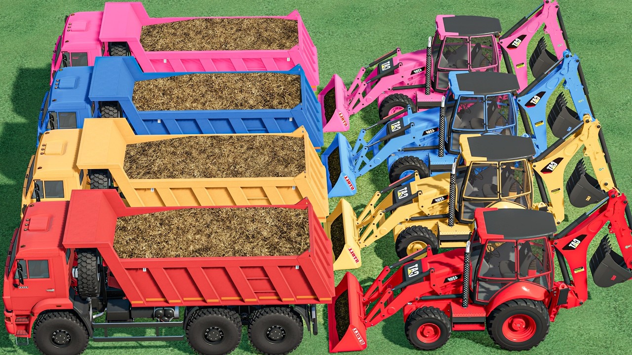 Work with Colors - COW DUNG LOAD JOB with CAT BACKHOE LOADER on Playground  - Farming Simulator 22