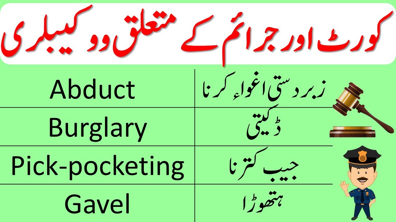 Crime and Law Vocabulary in English With Urdu Meanings  | @ilmrary