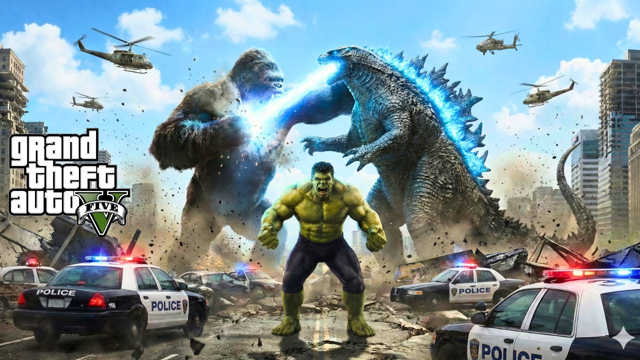 GTA 5 Hulk vs Godzilla vs Kingkong Live 81 | KING Gaming #gta5 #gta5live #shortsfeed #shortslive
