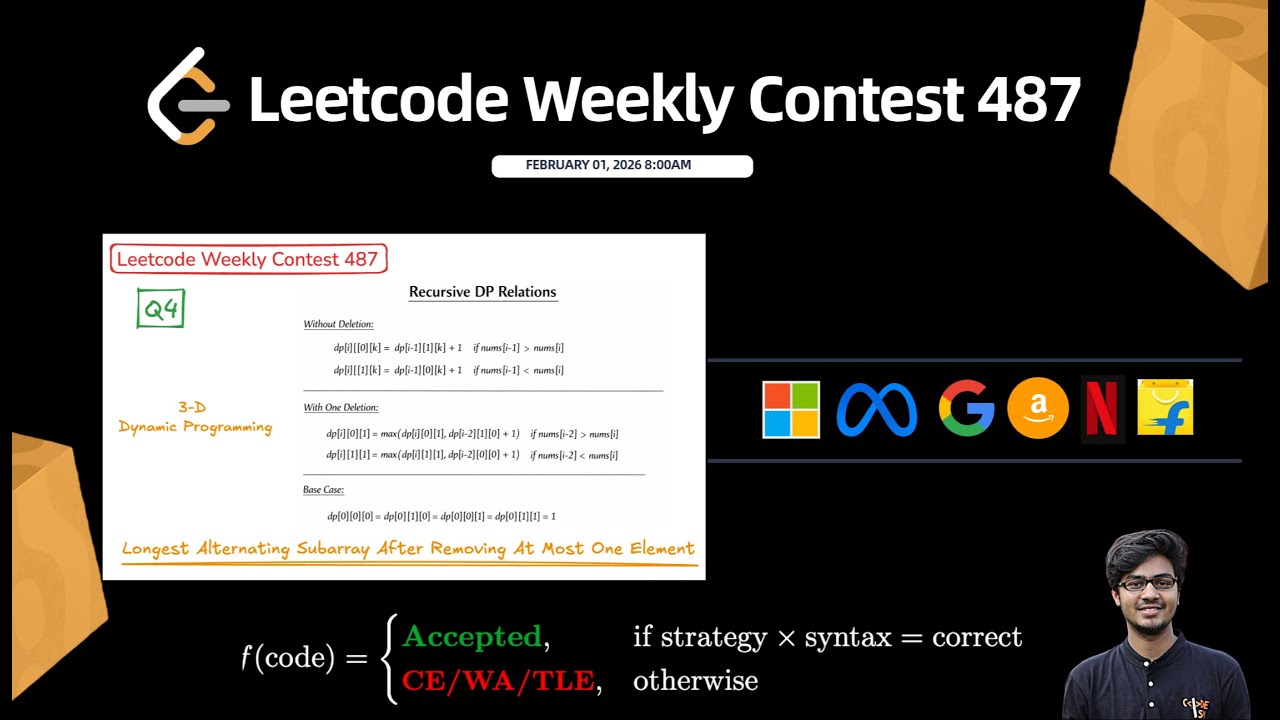 Q4. Longest Alternating Subarray After Removing At Most One Element || Leetcode Weekly 487 || 2X 🚀