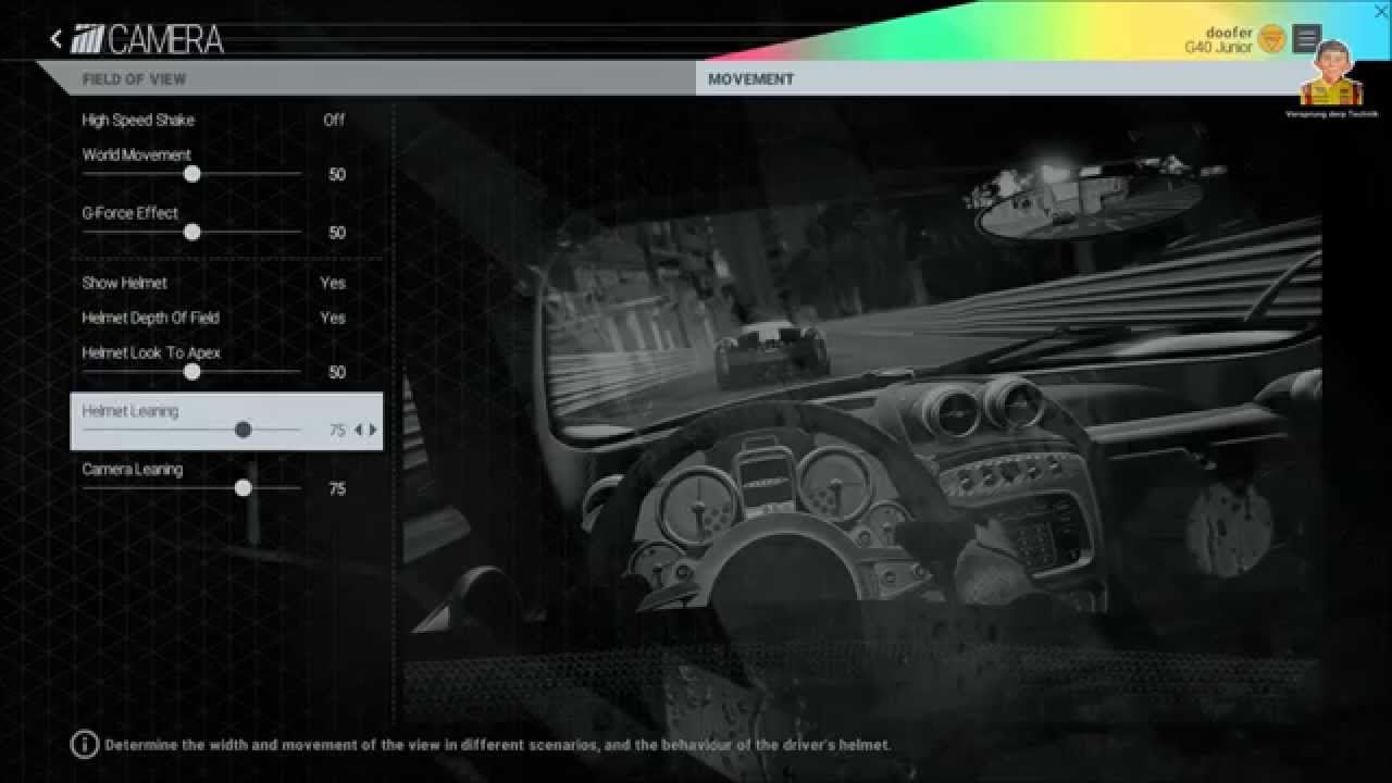 ProjectCARS Camera Movement Effects & Adjustment Comparison (Very quick overview)