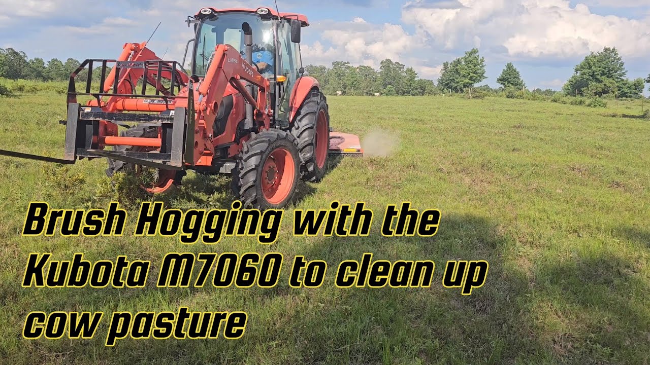 Brush Hogging with the Kubota M7060 to clean up cow pasture