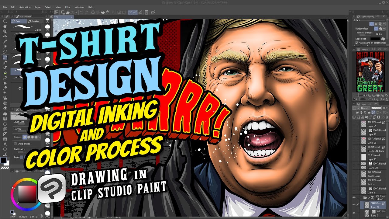 Anti-Trump Artwork: Digital Inking and Coloring Tutorial