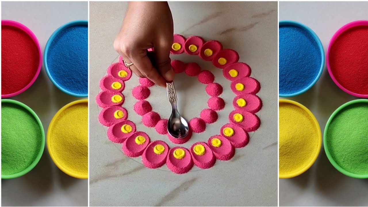 Learn Colors Rangolis for Festivals with Colour Sand & Household Items | 4 Navaratri Rangoli Ideas