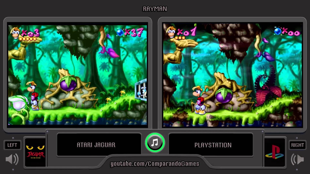 Rayman 1 (Atari Jaguar vs Playstation) Side by Side Comparison