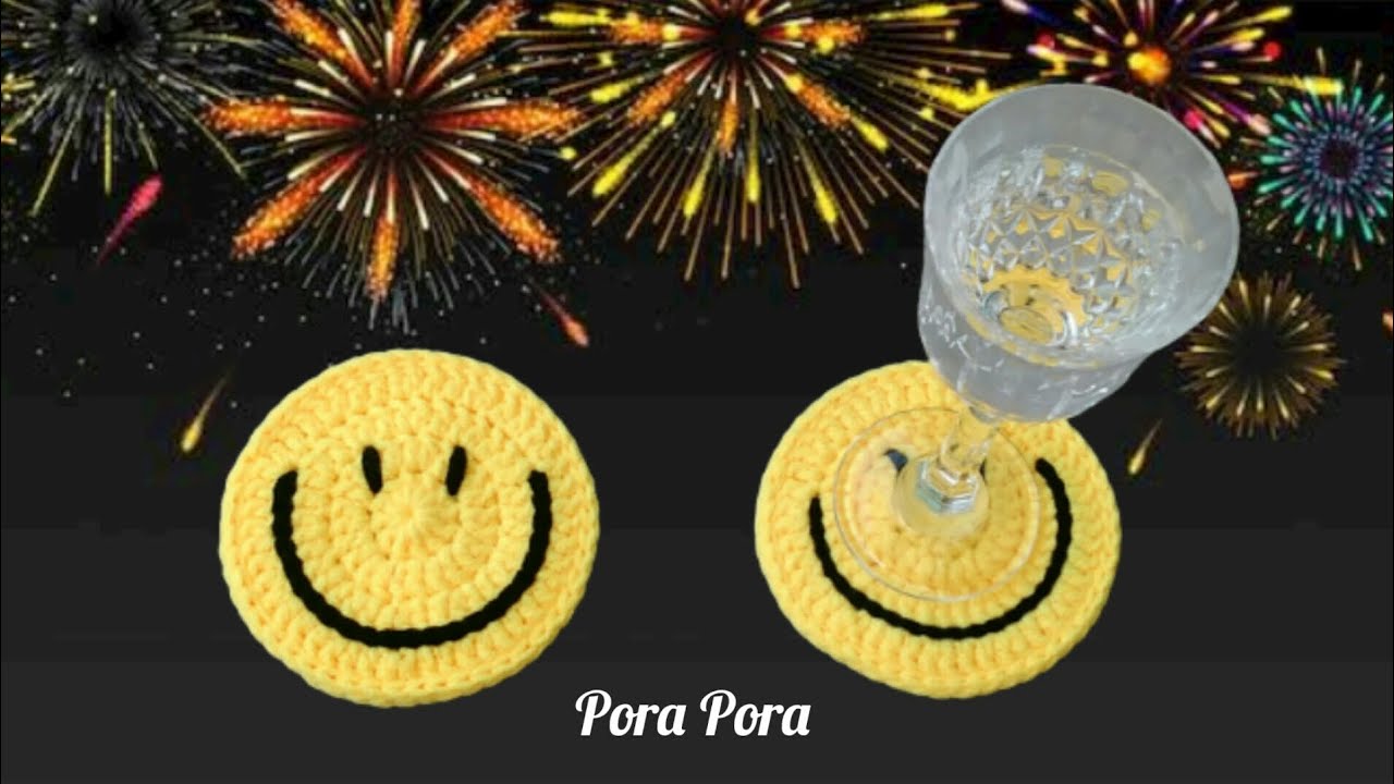 HAPPY NEW YEAR 🎆🎇💖 I Crochet Smiley Face I Crochet Smiley Face Coaster