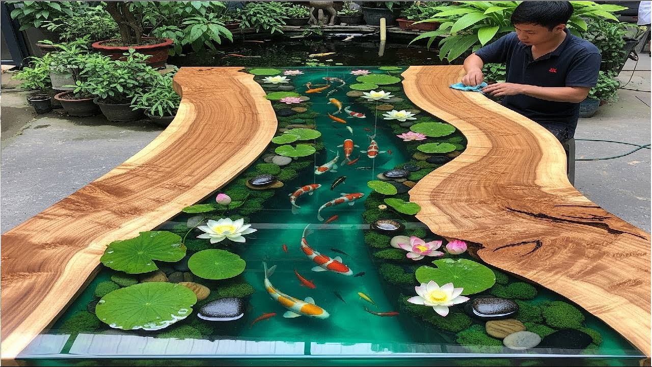 [Challenge] The Secret To Creating Vivid Koi Fish In Epoxy Wooden Table // Epoxy Crafts Wood