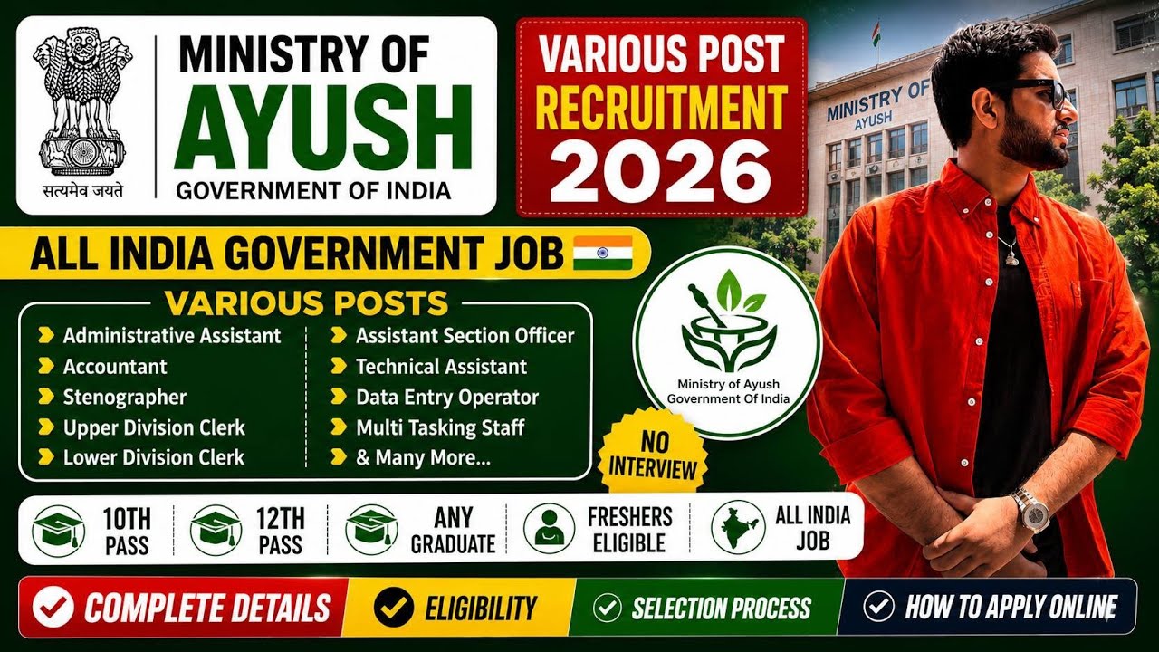 Ministry of Ayush Various Post Recruitment 2026 | Freshers Eligible, No Interview, Apply