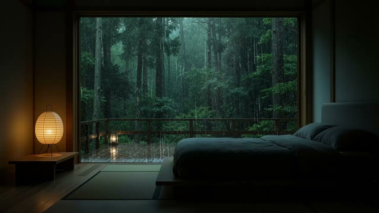 Rain Sounds for Deep Sleep | Cozy Forest Bedroom | 8 Hours | No Music | 4K 