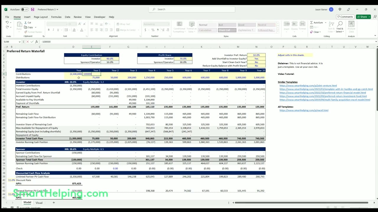 Preferred Return Model - Option for Repayment of Equity (lower pref. basis)